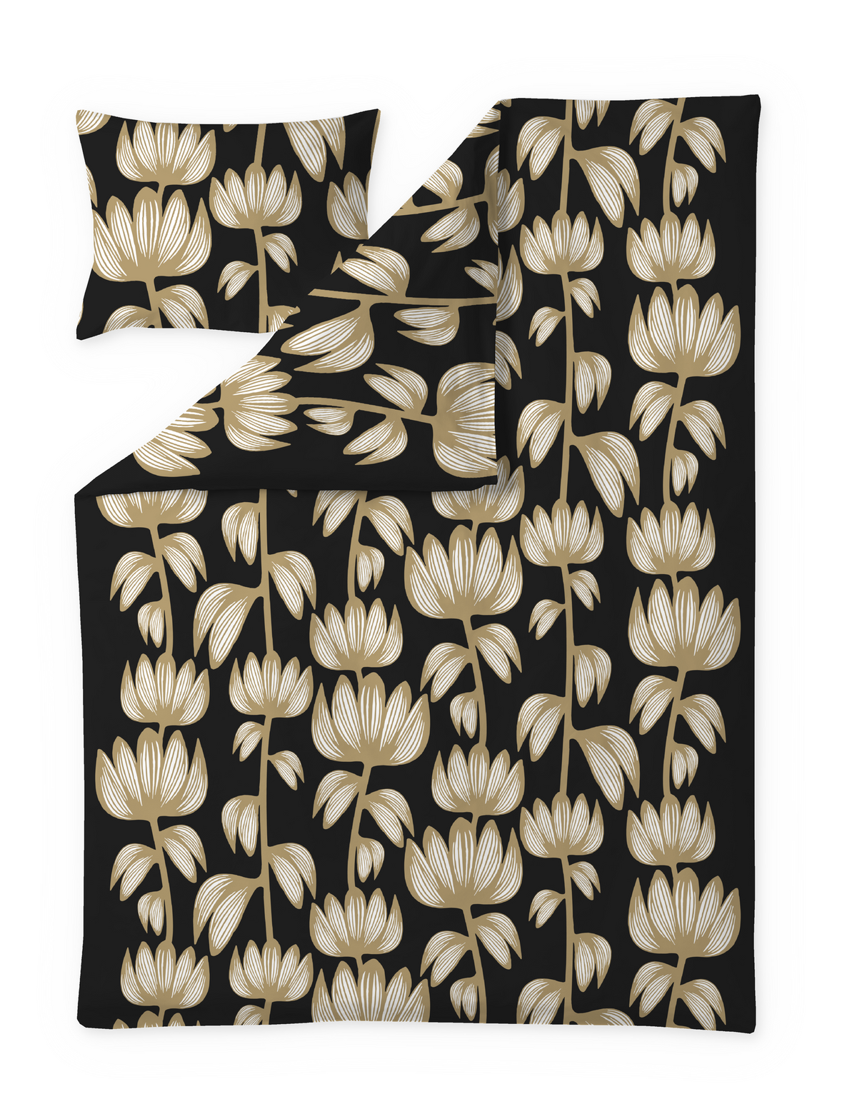 60712-4908-17-06; Finlayson Alma Satiinipussilakanasetti Musta / Kulta / 150x210 + 50x60 cm