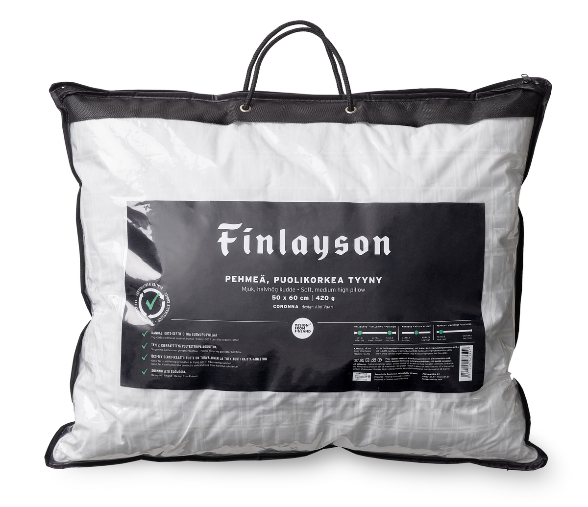40026-3435-01-06_4; 40014-3435-01-10_4; Finlayson Coronna Premium pehmeä, puolikorkea tyyny Valkoinen / 50x60 cm 