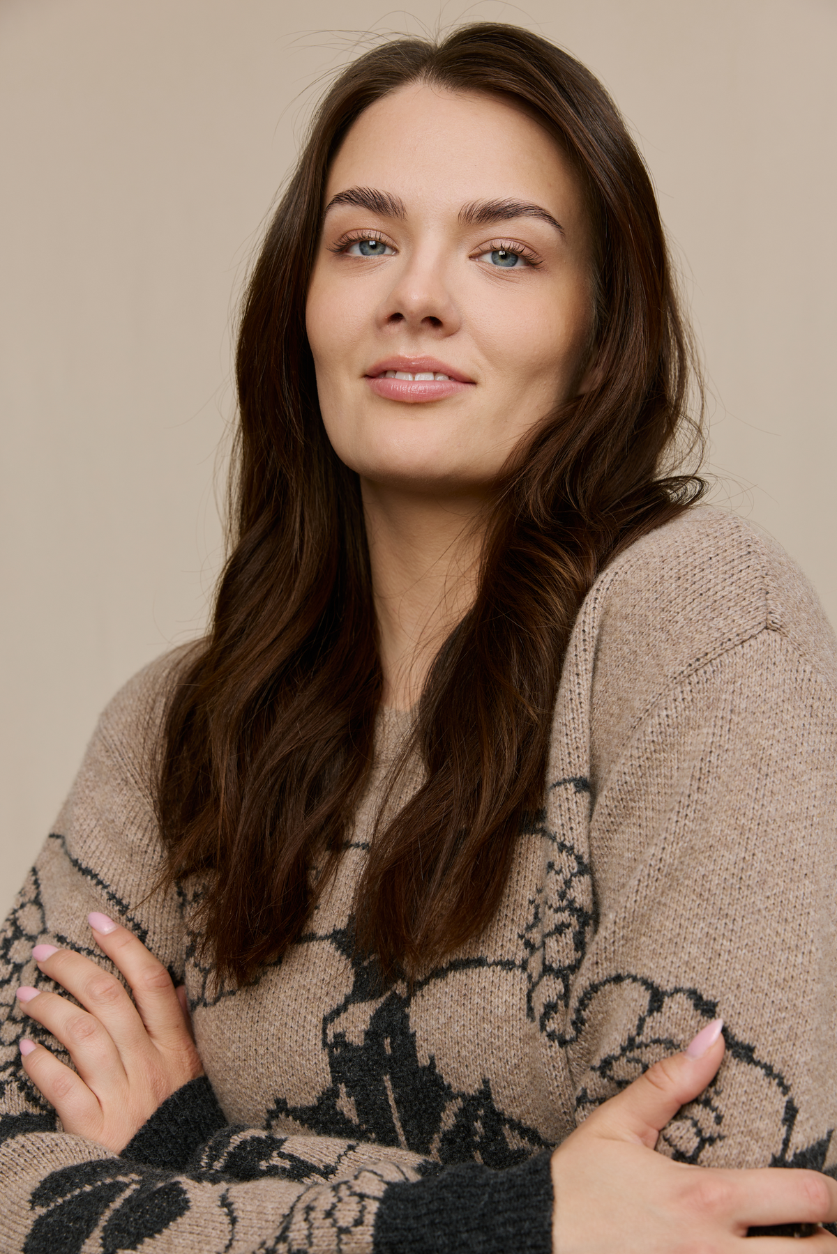 FW51006-198-M_1; Finlayson Annukka Neule Beige / Harmaa / M 