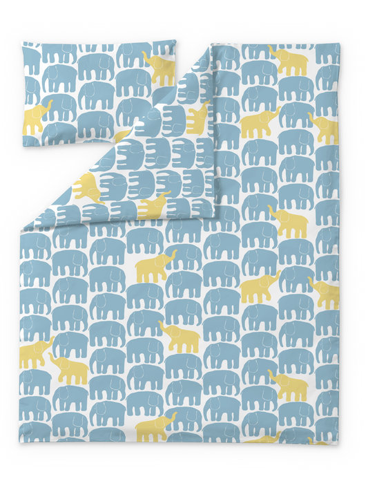 60662-5415-04-06; Finlayson FI Elefantti vapaa pussilakanasetti Vaalea aqua / Keltainen / 120x160 + 40x60 cm